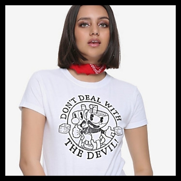 Hot Topic ✦ Cuphead Graphic Tee ✦ Don’t Deal w/ Devil Black Gamer Shirt M NWT - Picture 1 of 7